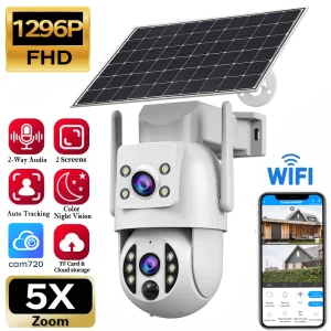 Wireless Network Intelligent WiFi Mini Battery 3MP Dual-Lens HD PTZ TF 4K IR Ai Waterproof IP66 Surveillance Video Recording Two-Way Voice Security CCTV Camera