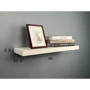 Wall Mounted Floating Shelves, White Wooden Wall Shelf with LED Light