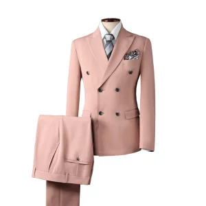 Italian British Slim Fit Men's Double Breasted 3-Piece Suit Set Custom Tailored Business Wedding Formal Wear for Groomsmen