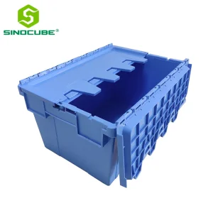 Sinocube Plastic Moving Crate Stackable Storage Attached Lid Containers