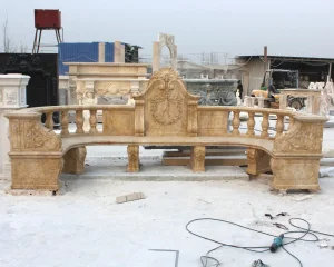 Customized Antique Large Outdoor Park Decoration Stone Carvings and Sculptures Furniture Hand Carving Garden Long Chair Seat Beige Marble Bench (SY-T010)