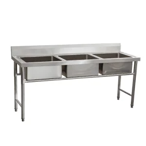 Three Compartment Thickened 304 Commercial Stainless Steel Sink