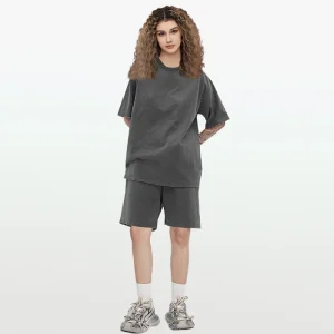 Wholesale Customization High Quality Streetwear Loose Fit Breathable Washed 100% Cotton Womens Clothing Set