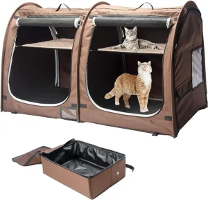 Portable Double Compartment Cat Cage for Easy Folding and Carrying Kennel, Comfortable Puppy Home and Dog Travel case
