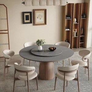 Mesa de Jantar Redonda Elegante em Pedra Sinterizada com Mármore Personalizado