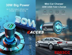 Mini Car Charger 4.8A/60W All Metal USB Car Charger Mini Flush Fit Car Adapter Dual Port Pd/Type C+USB QC3.0 Fast Charging for Moobile Phones, Tablets, Ipads