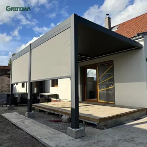 Greenawn Waterproof Louvre Patio Roofs Outdoor Aluminum Pavilion Pergola Roof with Shade Sails