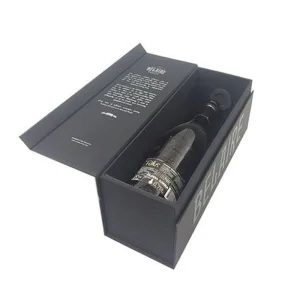 Caixa de presente para taça de vinho em papelão rígido preto, magnética, personalizada, para embalagem de uma única garrafa de champanhe