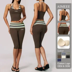 Top de Yoga e Calças Capri para Mulheres Roupas de Esporte