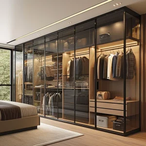 YALIG Modern Design Glass Door Wardrobe