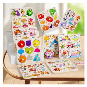 Montessori 3D Pegged Jigsaw Puzzle Board Early Educational Wooden Matching Games Teaching Aids for Kids Boys Girls for Home
