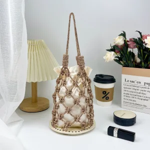 French Style Handmade Woven Diamond Net Bag