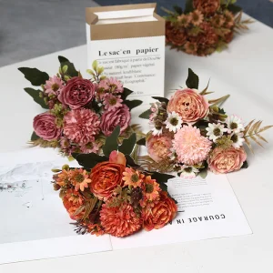 Sibling Love Artificial Flower Decoration Honors Bonded Hearts Petal Layering Clear Veins Bendable Washable Lifelike Realistic Peony