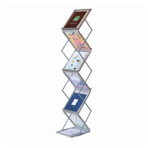 Commercial Foldable Magazine Display Stand Aluminum Literature Rack for Exhibition Booths