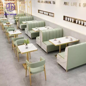 Modern Hotel Leather Square Marble Coffee Shop Cafeteria Commercial High-End Restaurant Booth Sofa Table and Chair Furniture Set for Restaurant