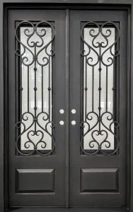Classic Home Entry Security Steel Glass Double Doors Wrought Iron Door