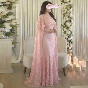 Bulk Muslim Women Lace Mermaid Abaya Dress Modest Islamic Fashion Formal Gown Sophisticated Lace Fishtail Hem Abaya Evening Gown