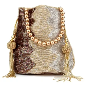 KANT K Luxury Gold Beaded Fashion Tote Bag