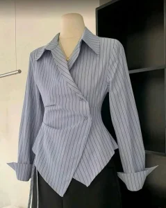 Women Plus Size Spring/Autumn Winter Summer Elegant Striped Breathable Blouse Long Sleeve Linen/Cotton Office Lady Shirt Button