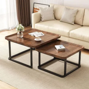 Modern Square Coffee Table and Side Table Set for Living Room