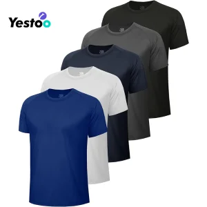 5 Pack Workout Shirts for Men-Quick Dry Black Gym Moisture Wicking Short Sleeve T-Shirts for Running Athletic Casual