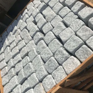 Tumbled Light Gray Granite Cobblestone on/Mesh Outdoor Heavy Duty Thickest Cube Pavers