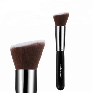 Angled Flat Style Kabuki Brush Black Wood Handle Classic High End Eco Friendly
