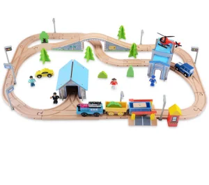 High Quality 80 PCS Wooden Train Railway Sets with Cars