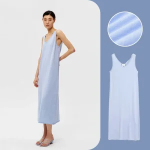 Custom Girls Sleeveless Loose Elegant Linen Dress Lady Staight Maxi Long Dress for Women