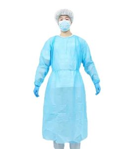 Vestido de Aislamiento Quirúrgico No Tejido Desechable para Hospital SMS/PP/CPE 20-45GSM Personalizado Reforzado de Plástico Antiestático, Resistente al Agua, Ropa Amarilla Azul