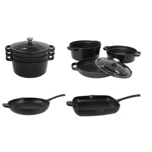 Custom Logo Multi-Function Stackable Cast Iron Cookware Set Durable Dutch Oven Pot,Fry Pan,Grill Pan for Home Kitchen, Non-stick