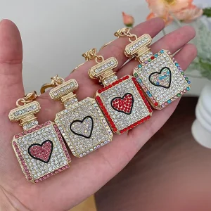 Luxury Perfume Bottle Keychains Exquisite Bag Pendant Rhinestone Key Chain Car Accessories