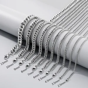 Trendy Cuban Necklace Stainless Steel Whip Chain Double Buckle Jewelry Chain