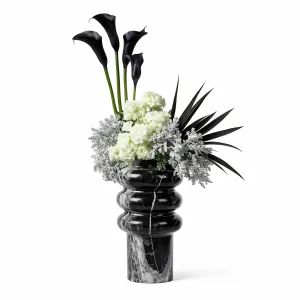 Natural Black Sliver Marble Stone Decorative Flower Vase for Hotels Home Decoration