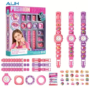 AiJH Creative Watch Craft Kit Fashion Watch DIY Set With Colorful Charms Adjustable Straps Activity Wholesale Jewelry Kids Toys