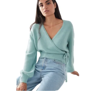 2022 Custom Logo Women's Sweater Long Sleeve Knitwear Long Sleeve Soft Knit Wrap Cardigan Wool Women Sweater Cardigan