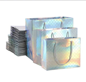 Silver Gold Foil Own logo Printing Channel Bags Women Luxury Handbags Paper Bag with Handle