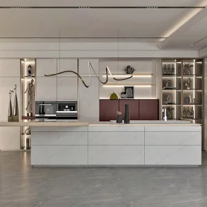 Modern Handleless Furniture Smooth Finshes Island Design Stainless Steel Luxury Kitchen Cabinets