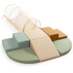 Fun Climbing Toy Set For Toddlers Aged 1-3 Incl Crawl Through Tunnel &amp; PU Leather Climbing Blocks For Unlimited Indoor Fun