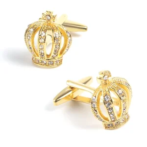 Gold Plated Crystal Crown Cufflinks