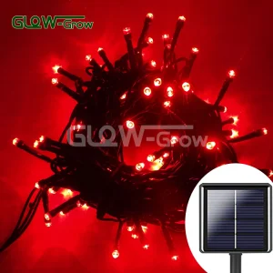 Cadena de luces LED de hadas solares rojas para Navidad, decoración comercial para bodas, fiestas, jardines, hogares, calles y árboles