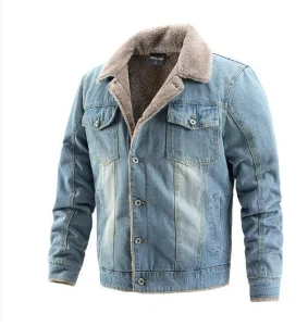 High Quality Winter Sherpa Men's Customized Warm Heated Fleece Denim Jacket