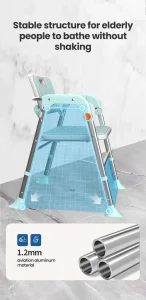 Innovative Turquoise Shower Chair with Stabilizing Footpad Technology