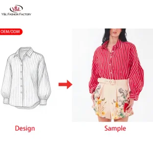 Custom OEM Loose Fit Cotton Striped Shirt Blouse