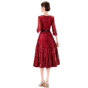 Chic Fashionable Mob Dress Wedding Guest MIDI Length Classy Banquet Outfit