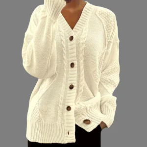 LVLAEA Wholesale Women Winter Outing Ribbed Solid Color Coat Long Sleeve Warm Fashion Knitted Loose Cardigan Sweaters for Ladies