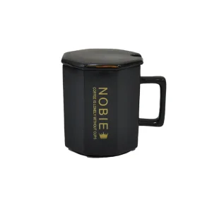China Minimalist Luxury Matte Black Octagonal Ceramic Coffee Mug with Lid Factory, Company