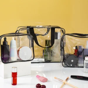 Portable Travel Toiletry Bag-Clear Cosmetic Organizer Pouch with Zipper for Makeup &amp; Skincare, Custom Logo Available