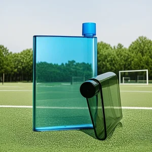 Custom Blue Black 350ml 420ml A5 Notebook Shaped Square Flat Potable Plastic Water Bottle Travel Reusable Gym Sports BPA Free Beverage Drink Bottle
