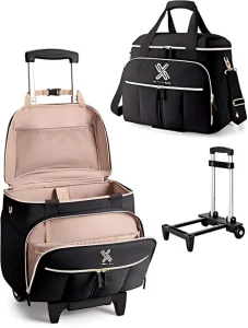 Bolsa de Professor com Organizador de Arquivo Acordeão e 15.6" Compartimento para Laptop, Pasta de Trabalho com Rodas Tote com Carrinho Destacável e Alça Transversal